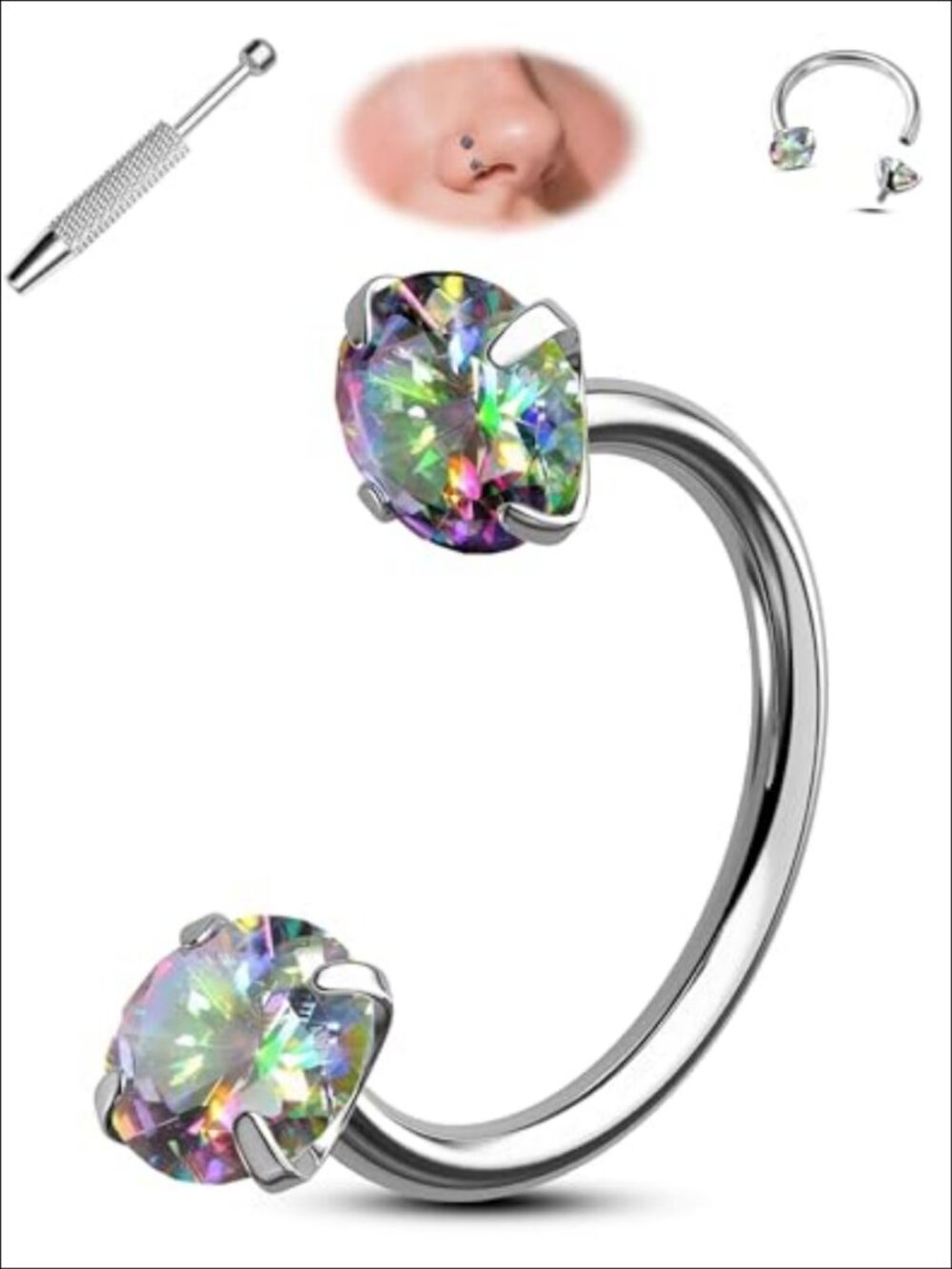 Titanium Horseshoe Nose Ring 20G Internally Threaded Septum Daith Piercing